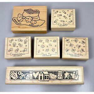 Vtg Rubber Stamp Lot of 6 Stampin Up Darby Birthday Baby Wedding Scrapbooking